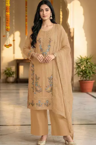 Yellow chiffon embroidered sequin salwar suit 