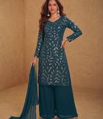 green georgette embroidered sequin sharara suit - free size