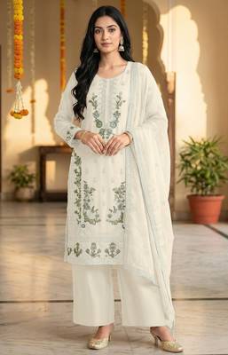 White chiffon embroidered sequin salwar suit 1