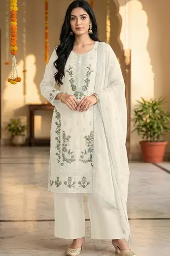 White chiffon embroidered sequin salwar suit