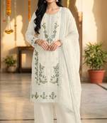 White chiffon embroidered sequin salwar suit
