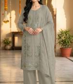 Grey chiffon embroidered sequin salwar suit