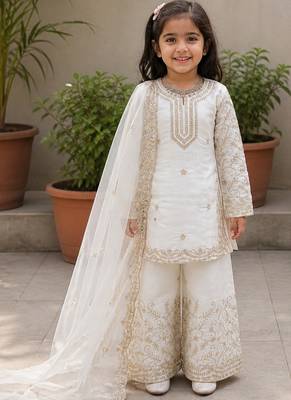Gmy silk embroidery white readymade salwar suit 1
