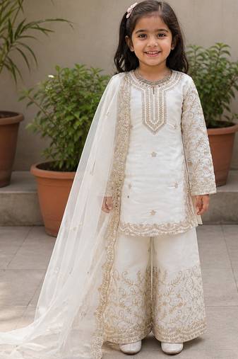 Gmy silk embroidery white readymade salwar suit