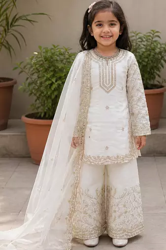 Gmy silk embroidery white readymade salwar suit