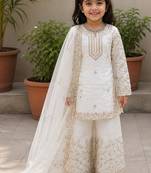Gmy silk embroidery white readymade salwar suit