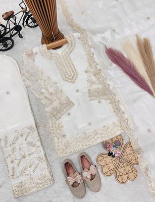 Gmy silk embroidery white readymade salwar suit 3
