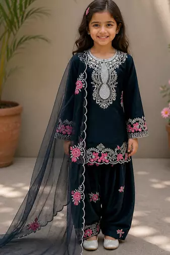 Natural crepe embroidery black readymade salwar suit
