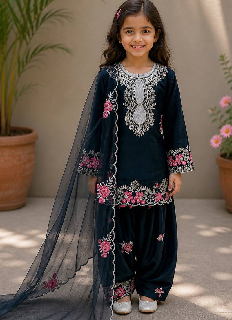 Natural crepe embroidery black readymade salwar suit