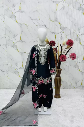 Natural crepe embroidery black readymade salwar suit