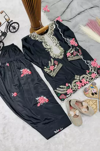 Natural crepe embroidery black readymade salwar suit