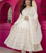 Cream faux georgette  party wear embroidery  suit set