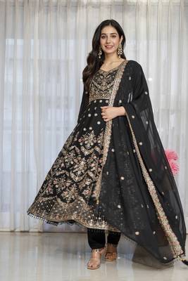 Black faux georgette  party wear embroidery  suit set 1