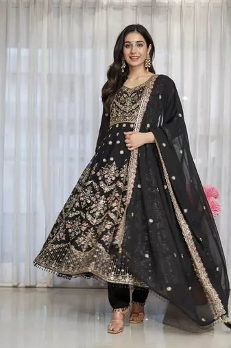 Black faux georgette  party wear embroidery  suit set