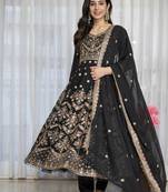 Black faux georgette  party wear embroidery  suit set