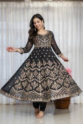 Black faux georgette  party wear embroidery  suit set 2