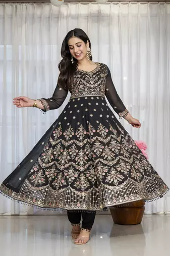 Black faux georgette  party wear embroidery  suit set