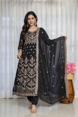 Black faux georgette  party wear embroidery  suit set 3