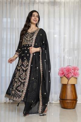 Black faux georgette  party wear embroidery  suit set 4