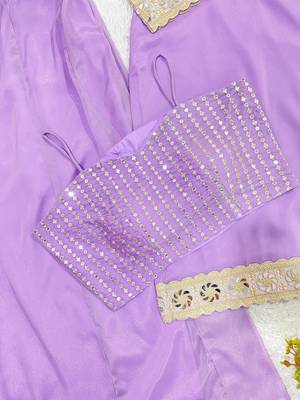 Purple georgette palazzo suit with real mirror embroidery 3