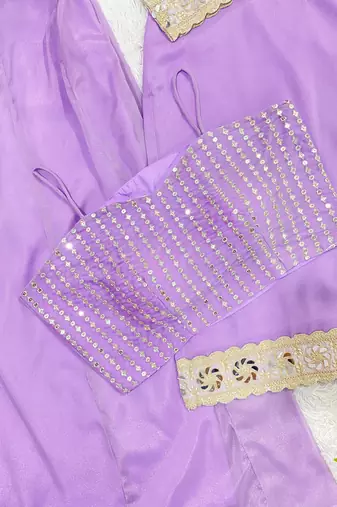 Purple georgette palazzo suit with real mirror embroidery