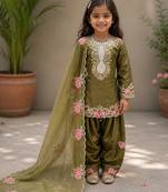 Natural crepe  embroidery green readymade salwar suit