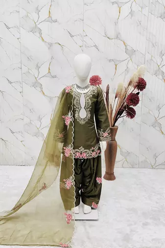 Natural crepe  embroidery green readymade salwar suit