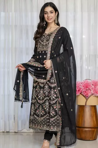 Black faux georgette  party wear embroidery  suit set