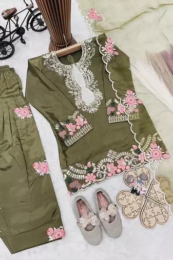 Natural crepe  embroidery green readymade salwar suit