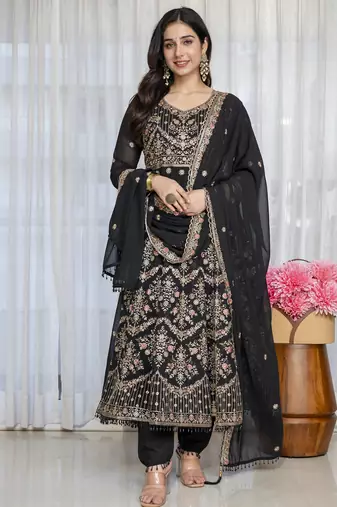 Black faux georgette  party wear embroidery  suit set