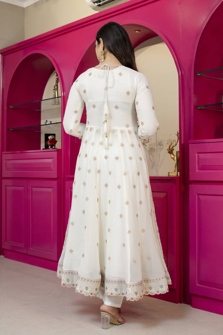 Cream faux georgette  party wear embroidery  suit set