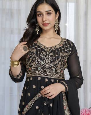 Black faux georgette  party wear embroidery  suit set 7