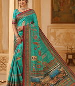 emerald digital printing with dori and pasmina silk saree