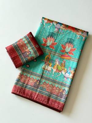 emerald digital printing with dori and pasmina silk saree 2