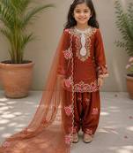 Natural crepe  embroidery orange readymade salwar suit