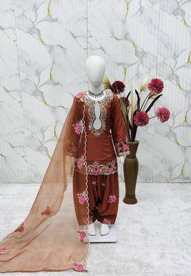 Natural crepe  embroidery orange readymade salwar suit 2