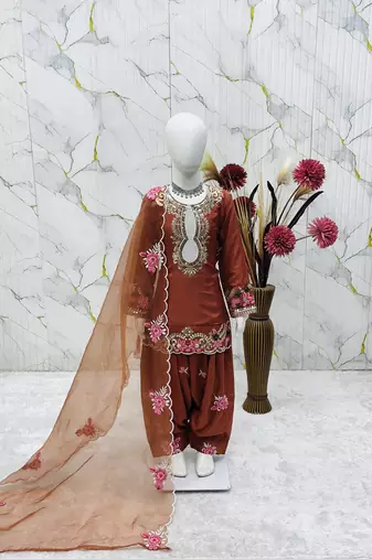 Natural crepe  embroidery orange readymade salwar suit