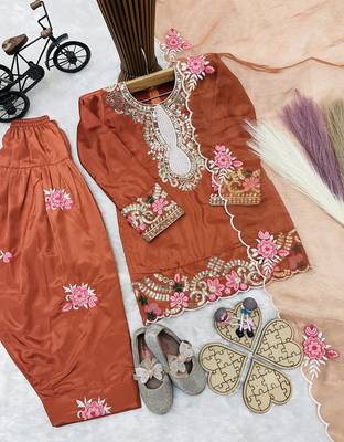 Natural crepe  embroidery orange readymade salwar suit 3