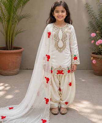 Natural crepe embroidery white readymade salwar suit 1
