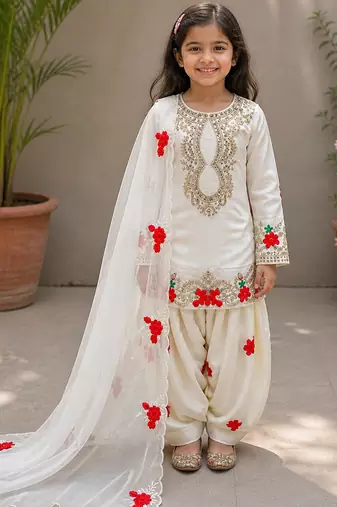 Natural crepe embroidery white readymade salwar suit