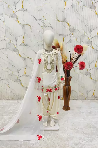 Natural crepe embroidery white readymade salwar suit