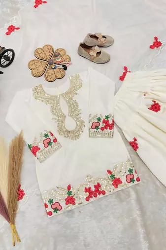 Natural crepe embroidery white readymade salwar suit