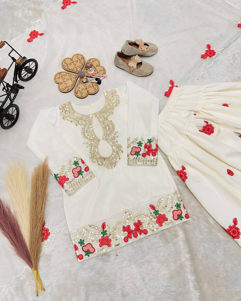 Natural crepe embroidery white readymade salwar suit