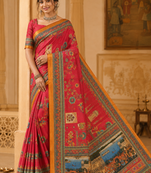pink digital printing with dori and pasmina silk saree