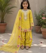 Natural crepe  embroidery yellow readymade salwar suit