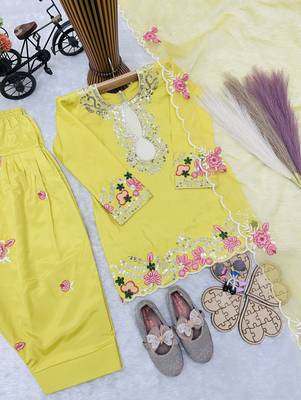 Natural crepe  embroidery yellow readymade salwar suit 3