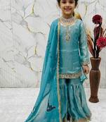 Fendi silk  embroidery sky blue readymade salwar suit