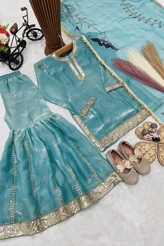 Fendi silk  embroidery sky blue readymade salwar suit