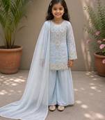 Faux georgette embroidery sky blue readymade salwar suit