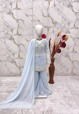 Faux georgette embroidery sky blue readymade salwar suit 2